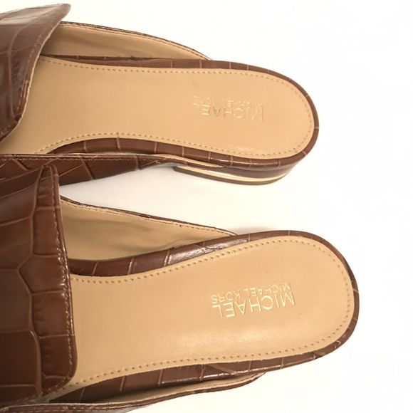 MICHAEL KORS VC17D NATASHA SLIDE LEATHER MAHOGANY BROWN CROC LOAFERS SIZE 6M - Picture 4 of 7